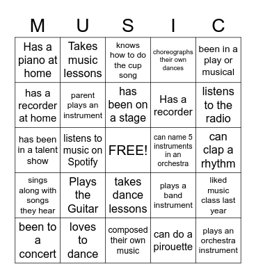 Getting to Know You Music Bingo Card