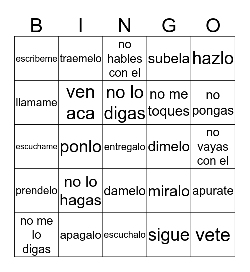 mandatos Bingo Card