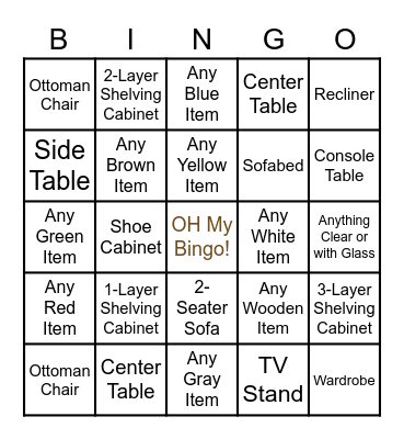 Our Home Bingo Card