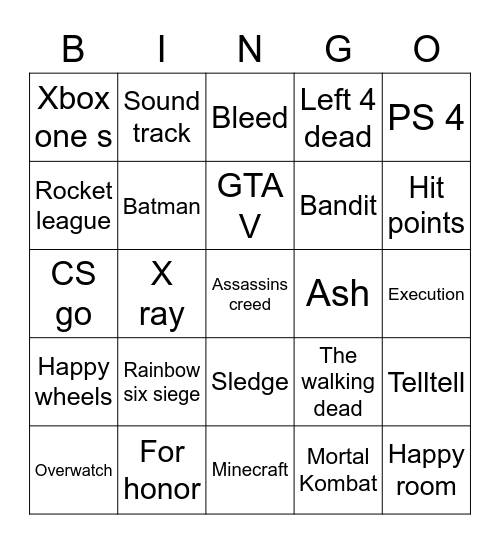 Video games Bingo Card