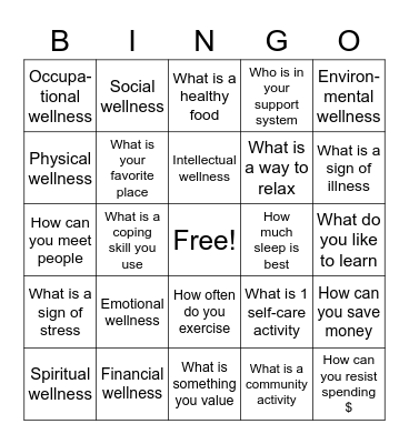 Wellness Bingo Card