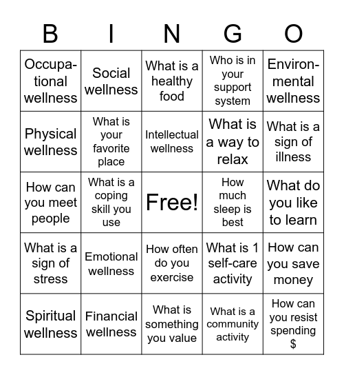 Wellness Bingo Card