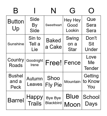 Fall Music Bingo Card