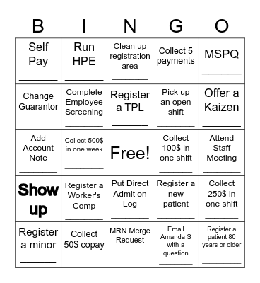 REGISTRATION BINGO Card