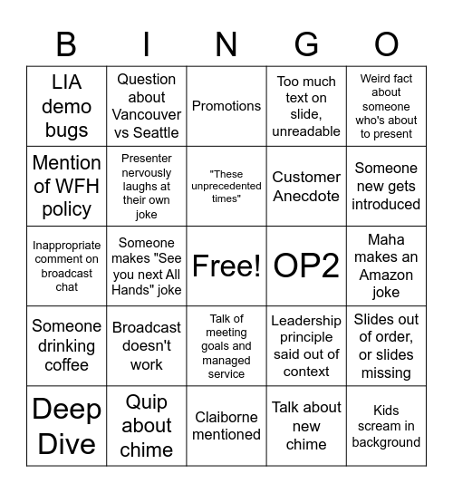 All-Hands Bingo! Bingo Card