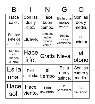 ¿Qué tiempo hace?/ ¿Qué hora es? Bingo Card