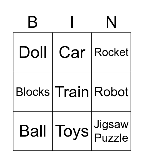 Toy Bingo! Bingo Card