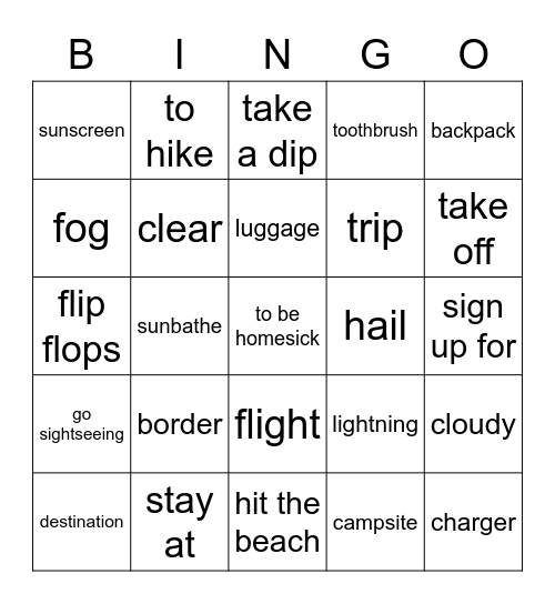 Travelling Bingo Card