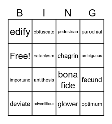 Vocabulary 3 Bingo Card