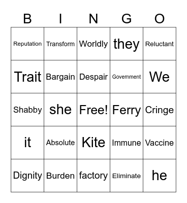 Vocabulary Review Bingo Card