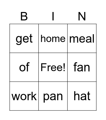 Vocabulary Bingo Card