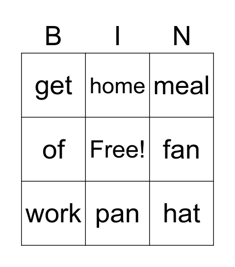 Vocabulary Bingo Card