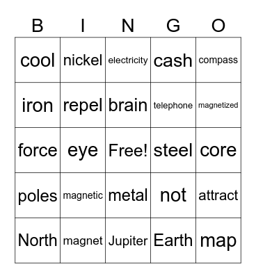 Bill Nye - Magnetism Bingo Card