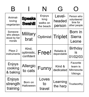 WMSURE - Getting to Know You Bingo Card