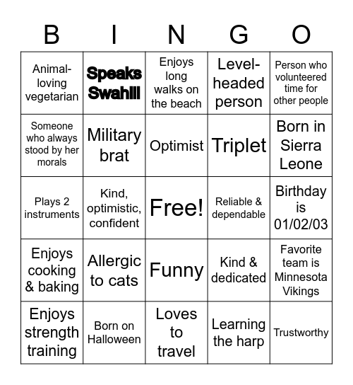 WMSURE - Getting to Know You Bingo Card