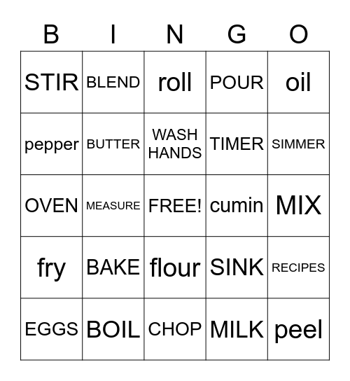 COOKING  Bingo Card