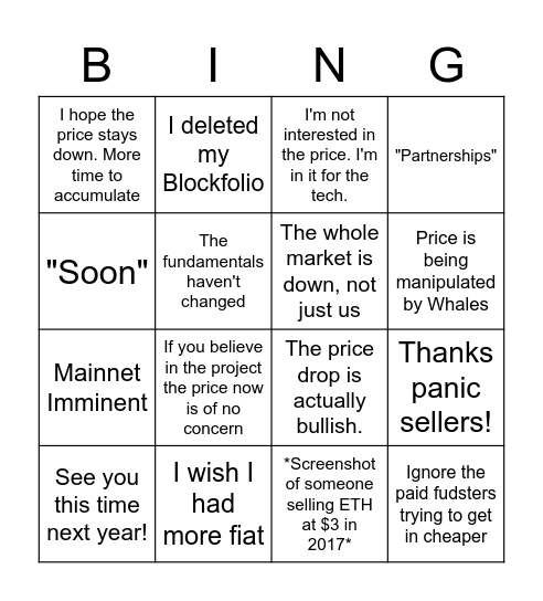 BAGHOLDER BINGO Card