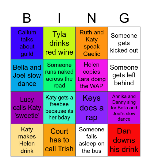 Katy's Bday Bingo Card