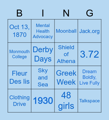 Kappa Fast Facts Bingo Card