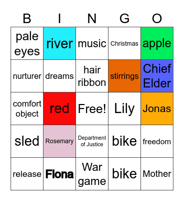 The Giver Study Bingo Card