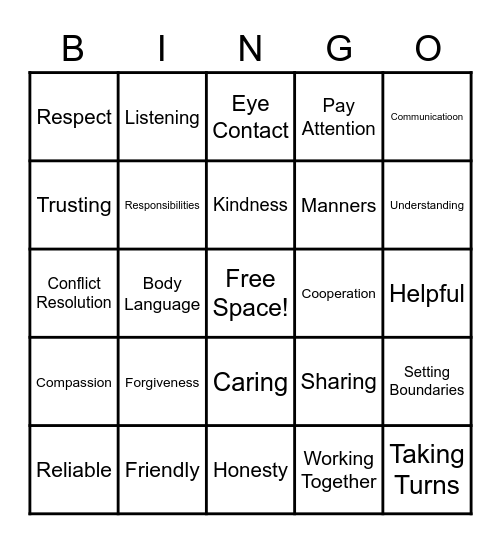 Social Skills Bingo Card