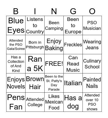 Pizza With The Players Bingo Card