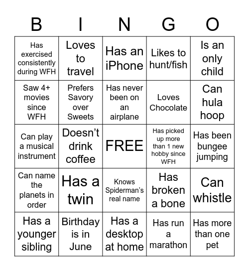 Get to Know You Bingo Card