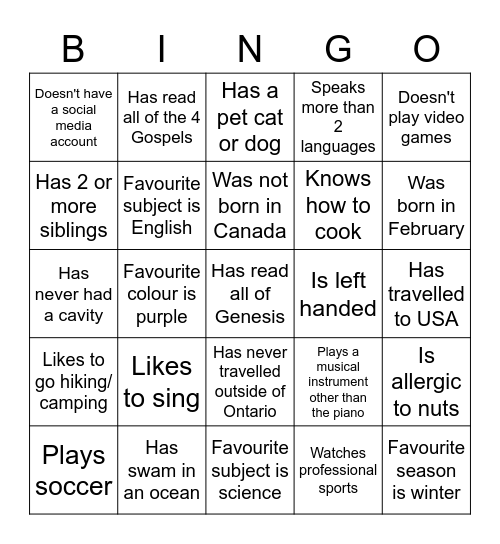 Untitled Bingo Card