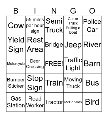 Car Bingo Card