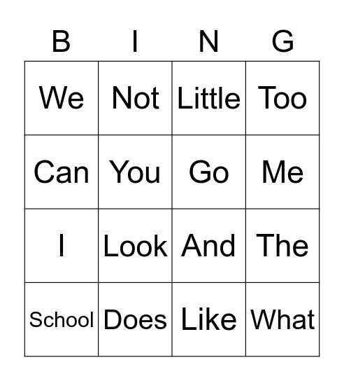 Sight Word BINGO 1.1 Bingo Card