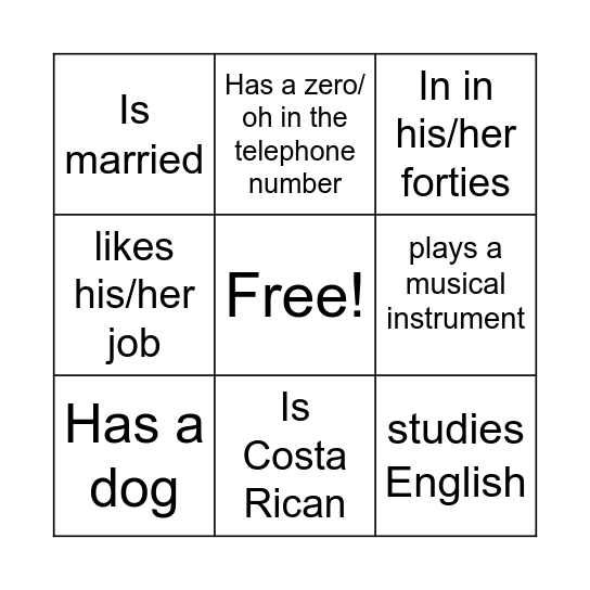 People Bingo Card