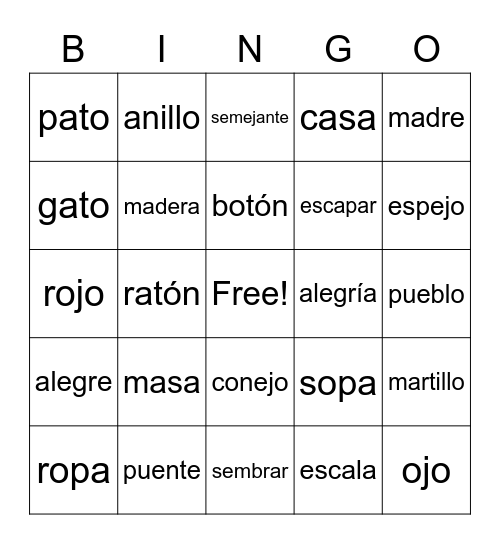 Sonidos Bingo Card