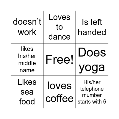 People  Bingo Card