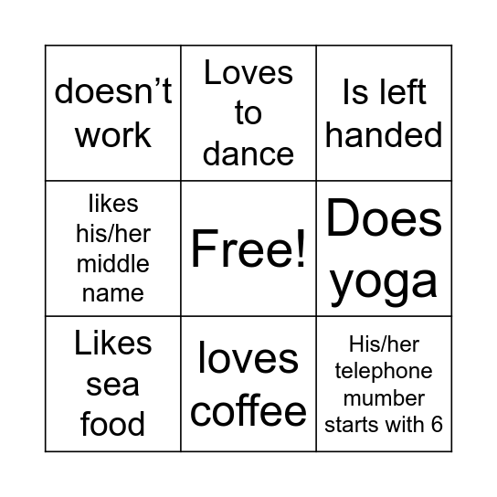 People  Bingo Card