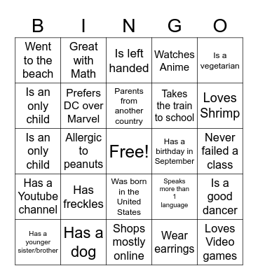 Back to School Bingo Card