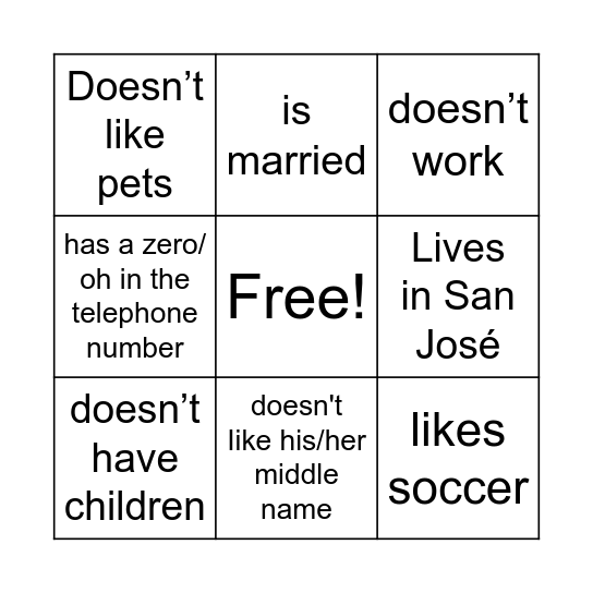 People Bingo Card