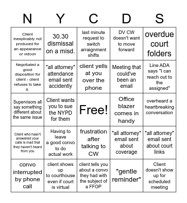 NYCDS Office Bingo Card