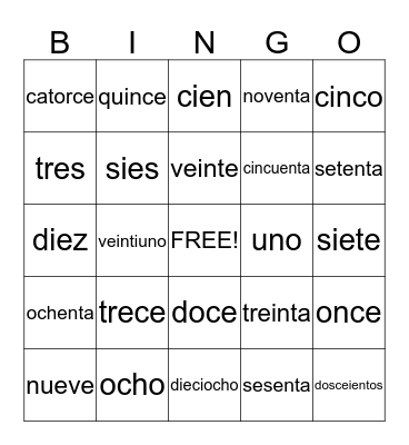 spanish bingo Card