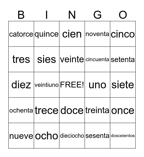 spanish bingo Card