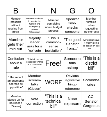 End of Session Bingo! Bingo Card