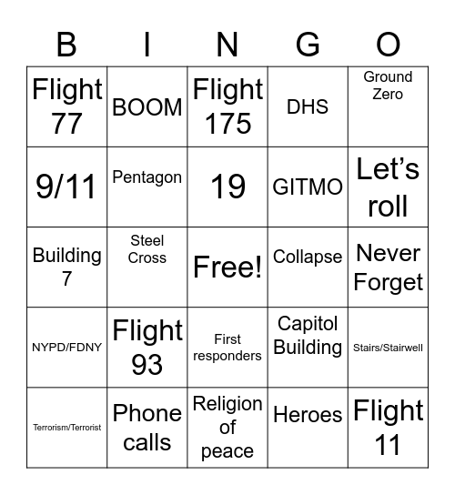9/11 Bingo Card