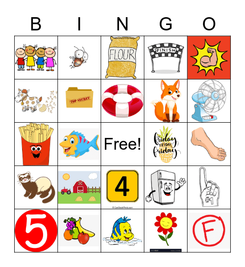 Letter F Bingo Card