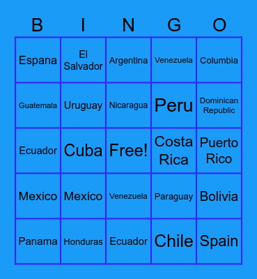 Spanish Country Capitals Bingo Card