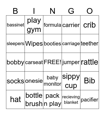 Lulu's Baby Shower Bingo Card