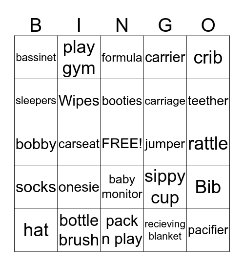Lulu's Baby Shower Bingo Card