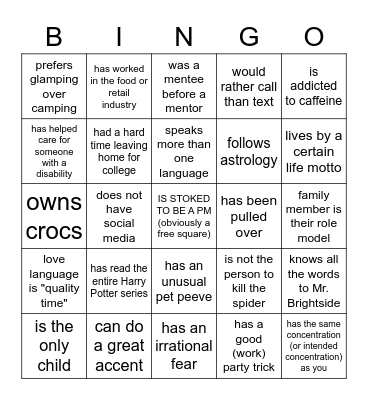 Meet A Peer Mentor Who(se)... Bingo Card