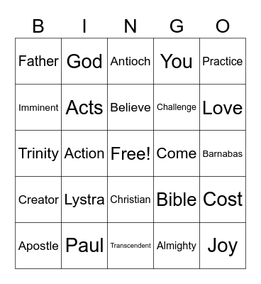 I believe..."In God the Father Almighty" Bingo Card