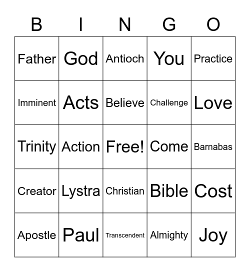 I believe..."In God the Father Almighty" Bingo Card