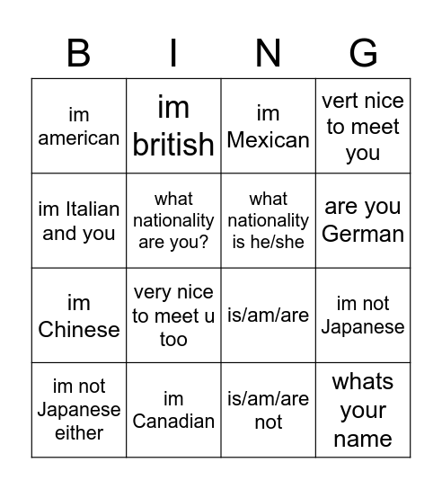 Untitled Bingo Card