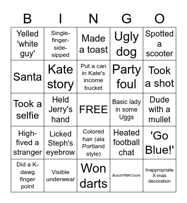Bar Crawl Bingo  Bingo Card